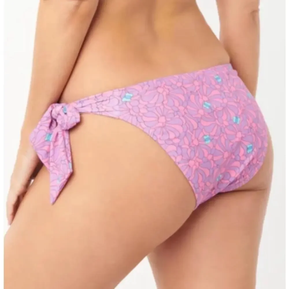 Unique Vintage Pink and Purple Floral Tie Side Bikini Bottom 1X NWOT